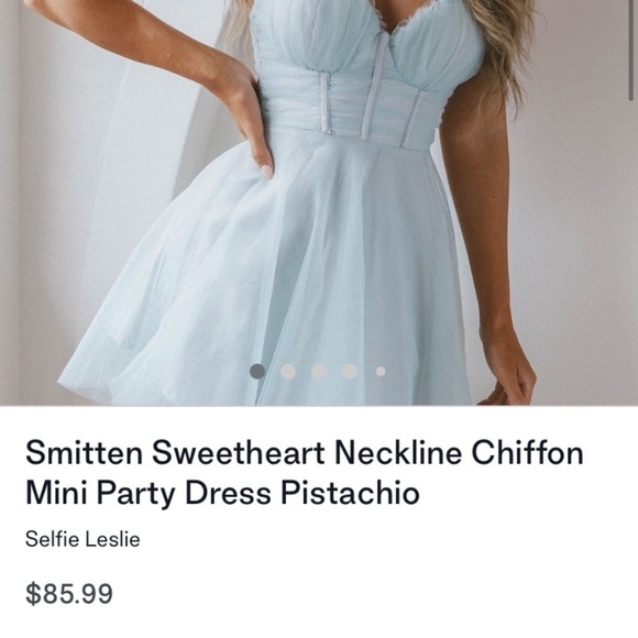 NWT Smitten Sweetheart Neckline Chiffon Mini Party Dress Pistachio - Picture 2 of 5